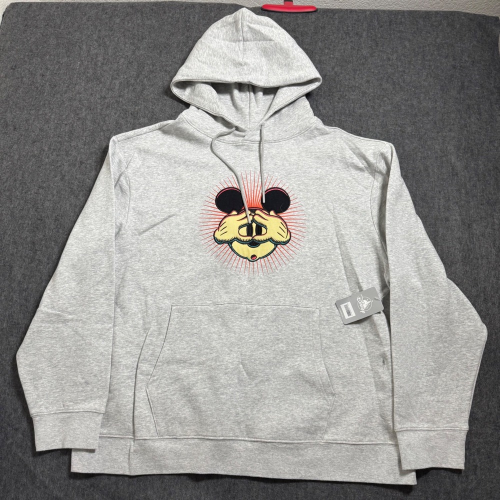Disney Mickey Mouse Hoodie Mens XXL Gray Graphic Pullover Sweatshirt NWT